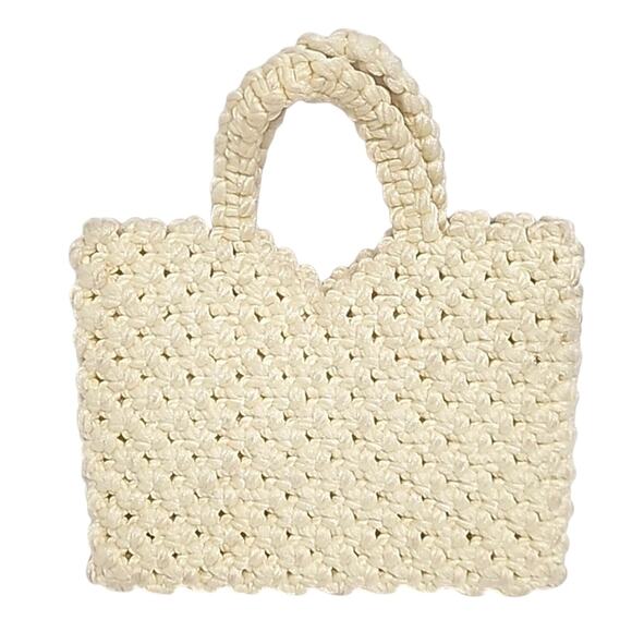 Macrame Crochet Knit Womens Handbag Purse Ivory Peel & Stick Closure 10" x 7.75" - Picture 2 of 11